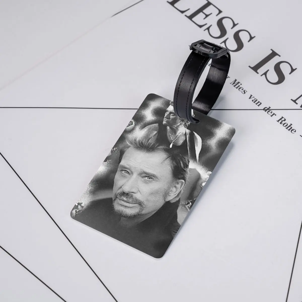 Retro Rock Johnny Hallyday bagasi tag untuk koper perjalanan Perancis penyanyi penutup privasi nama kartu ID