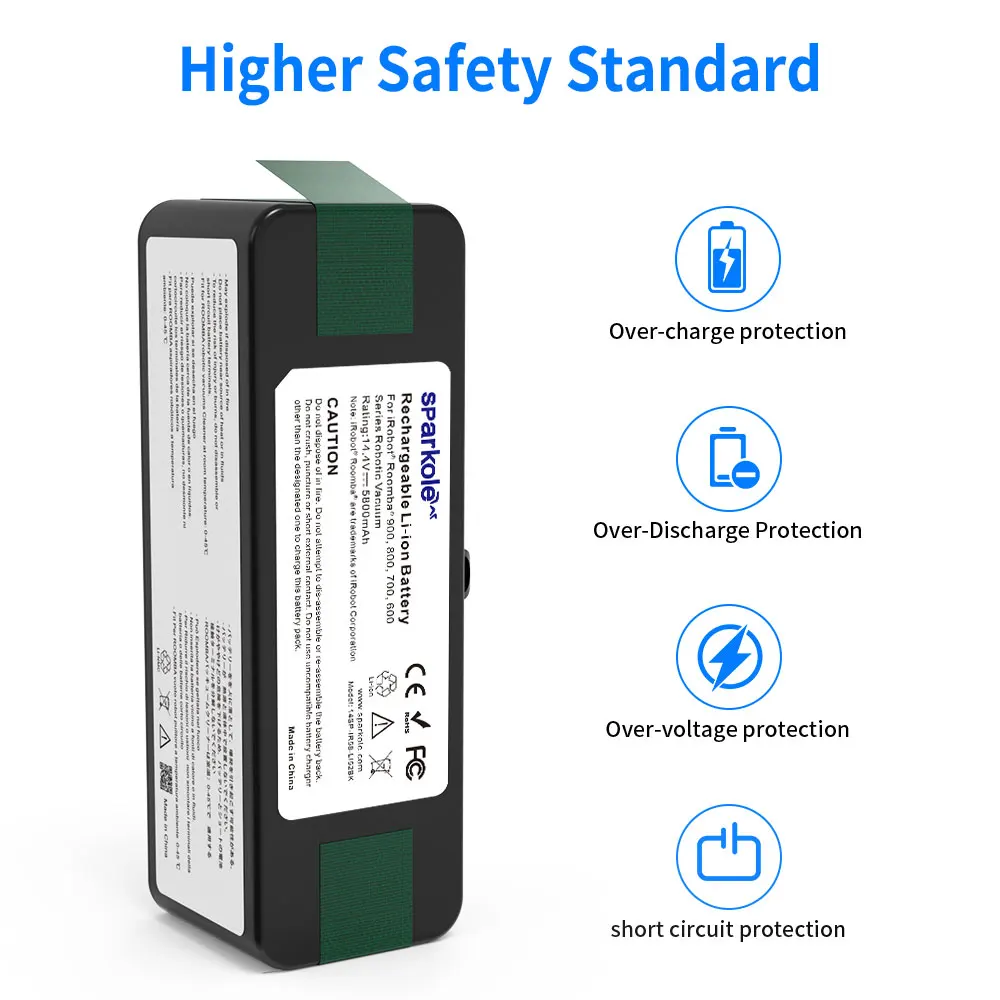 Imagem -04 - Sparkole 14.4v 5800mah Bateria de Lítio para Irobot Roomba Série 900 980 960 900 895 870 775 695 690 640 800 700 600 500 Series
