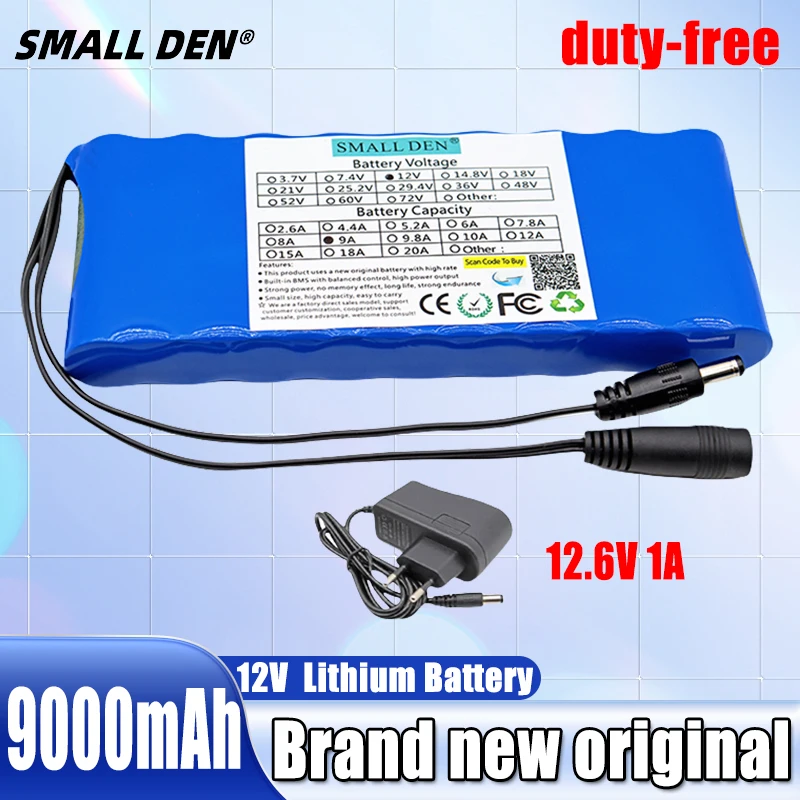 New 12V 9000mAh 3S3P Li-ion Rechargeable Battery Pack For CCTV camera video Emergency light radio Portable UPS+12.6V1A Charger