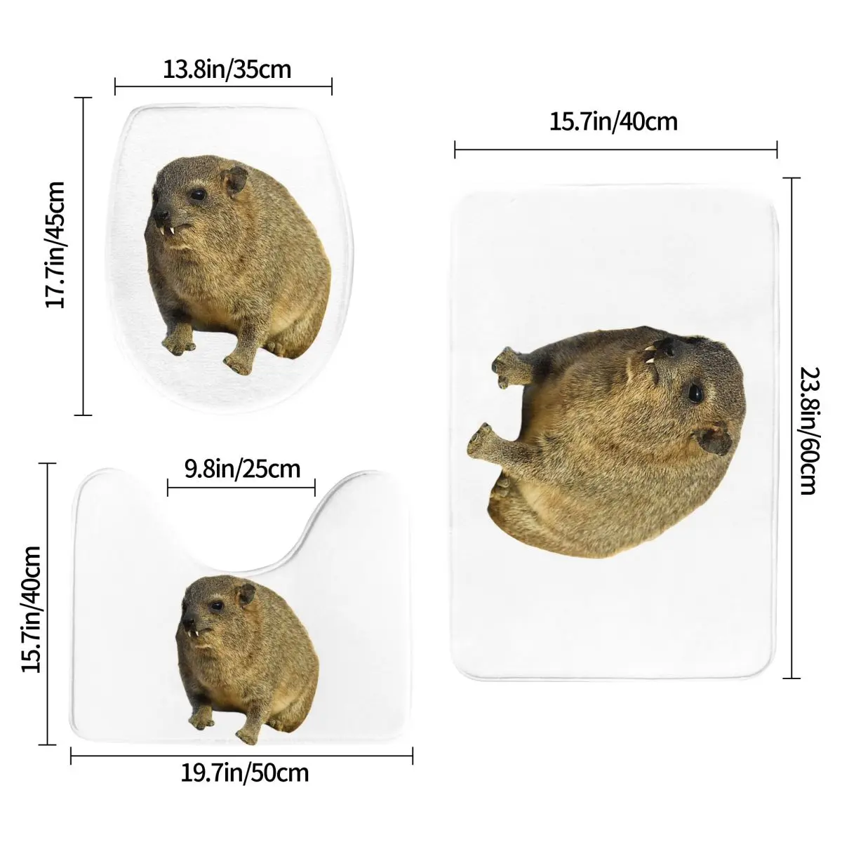 

Милый рок-хиракс, 3-х предметный коврик для ванной, набор для ванной комнаты, крышка для унитаза, домашний декор, нескользящий ковер, напольный коврик