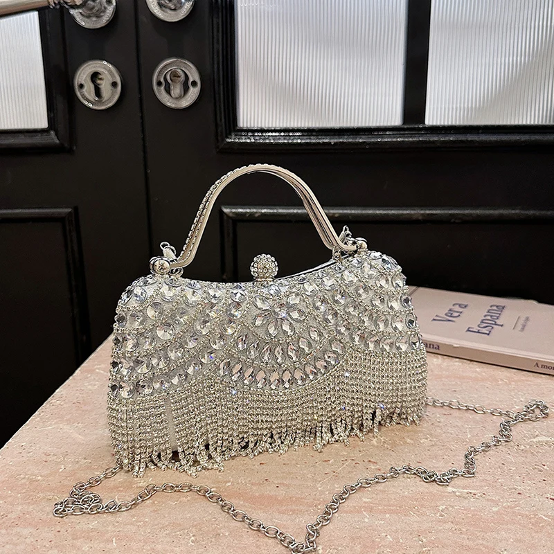 Super Exquisite Diamonds Frame Handbags Gold Silver Hasp Chains Designer New Style Shoulder Bags for Women 2024 Fashion Party