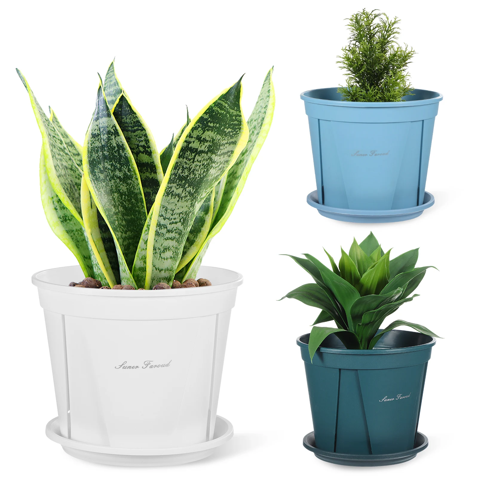 

3Sets Root Control Plastic Planters with Drainage Holes Indoor Outdoor Decorative Flower Pots Thickened Saucers Gardening