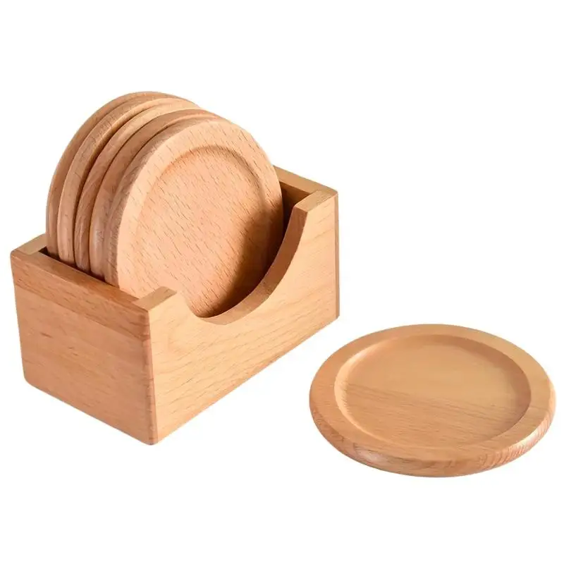 Untersetzer-Set aus natürlichem Buchenholz, hitzebeständig, mit Aufbewahrungshalter für den täglichen Gebrauch in Küche und Haushalt – Detail 6