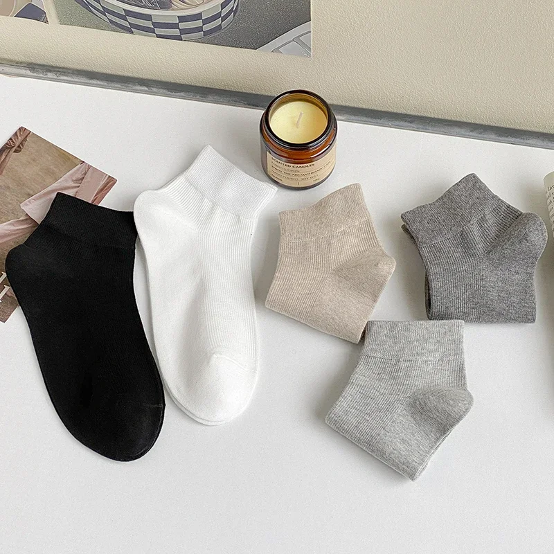 

5 Pairs Socks For Men Short Simple Daily Casual Solid Color Ankle Socks Breathable Cotton Business Plain Socks Set Comfort Thin