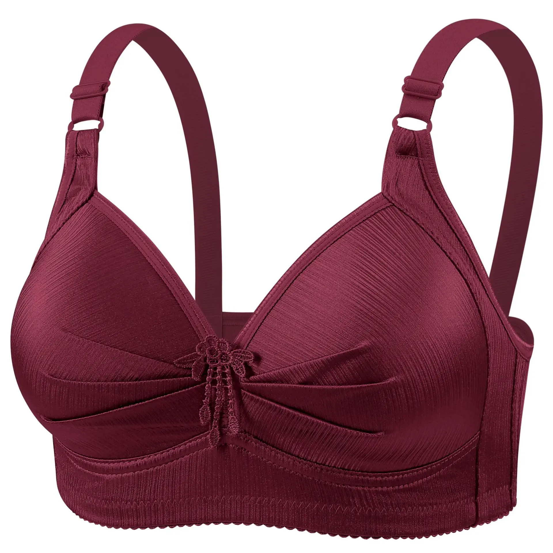 Light-padded Cup Lady Bras Fixed Double Shoulder Straps Girl Brassiere Smooth Striped Ruched Detailing Three-row Hook Womens Bra