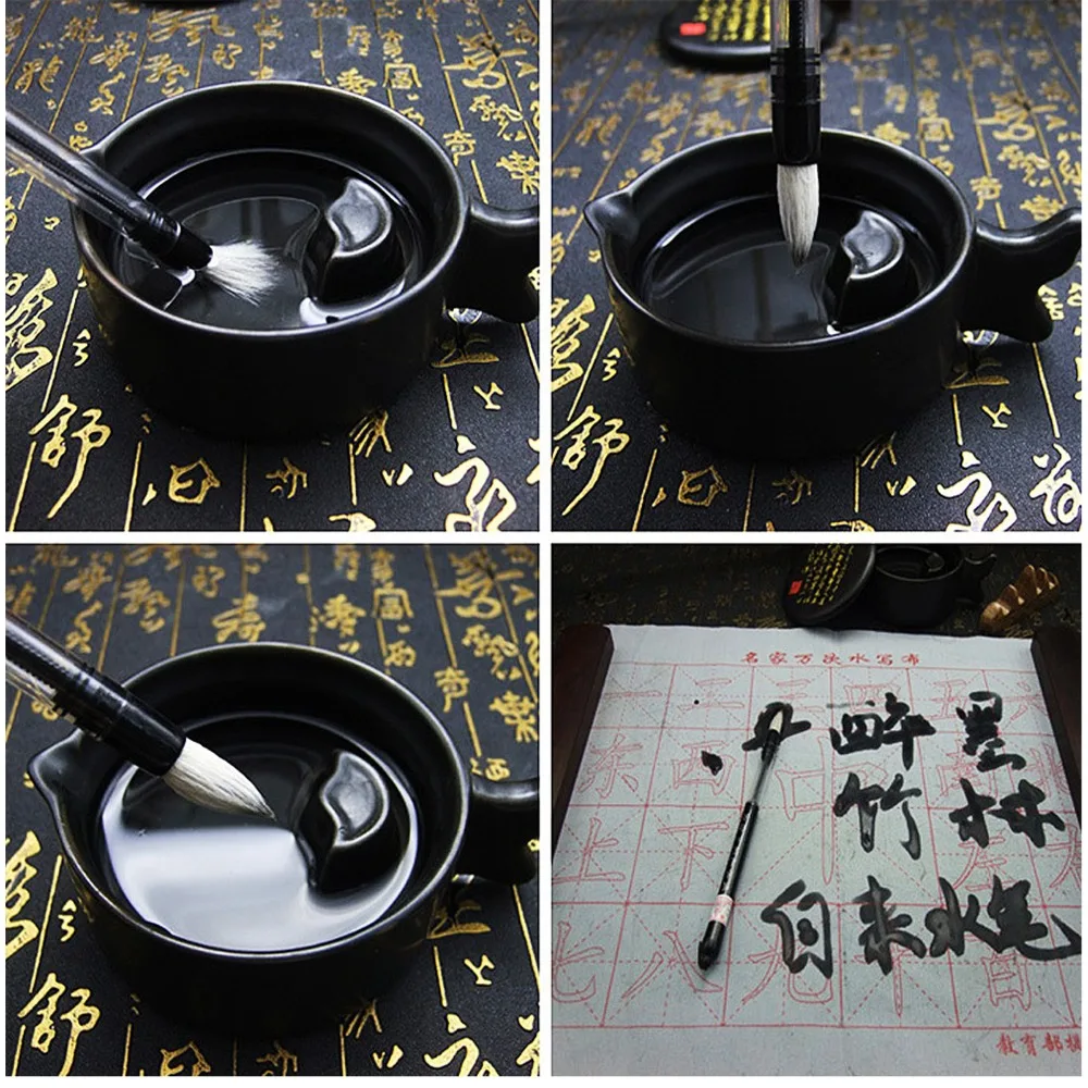 6Pcs Piston Fill Design Water Brush Pen White /Brown Brush L/M/S Size Calligraphy Water Pen Nylon Beginner Friendly
