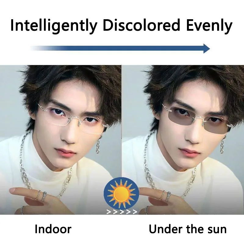 Óculos fotocromáticos anti-radiação sem moldura para mulheres e homens, óculos sem aro para computador, anti luz azul 2 em 1