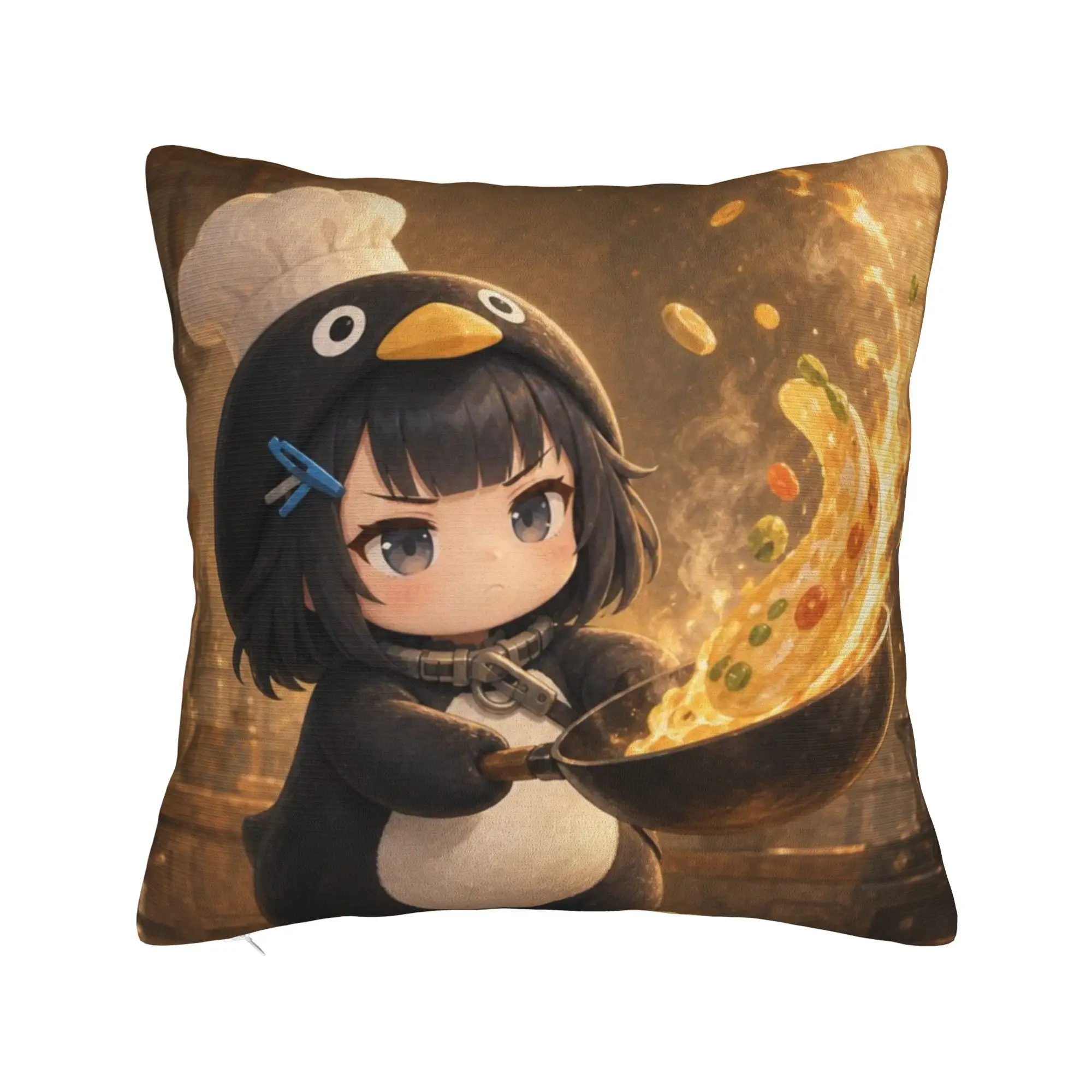 Gugu Gaga Penguin Square Pillow Cases Cooking Cushion Cover Zippered Decorative Throw Pillow Case Cover for Living Room 40x40cm