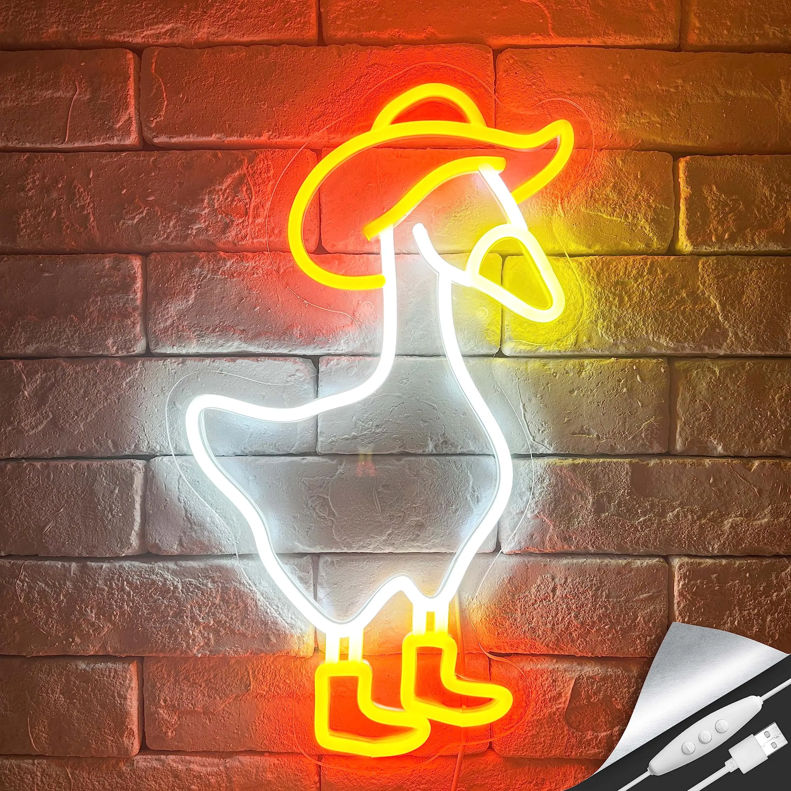 Cowboy Goose Neon Sign Goose Wearing Cowboy Hat & Boots LED Neon Light for Kids Room Decor Birthday Gift Party Decoration Decor