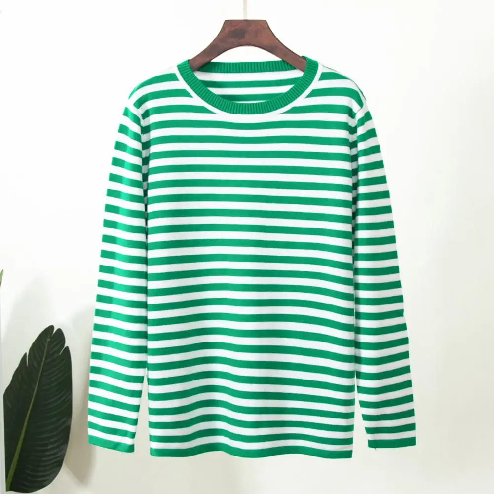 Casual Women Top Striped Print Sweater Loose Fit Women's Top for Daily Wear with Retro Knitting Design Stretchy Fabric Women