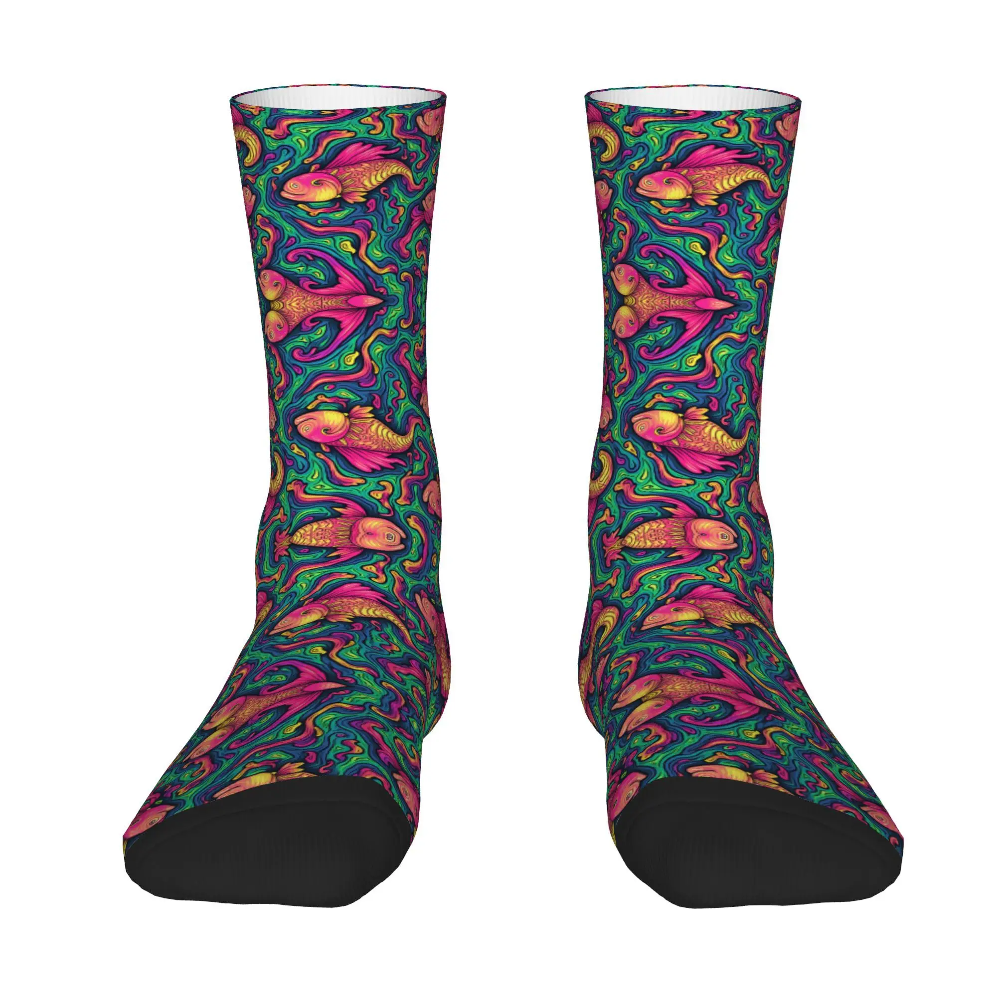 Hip Hop Retro Colorful Fish Crazy Men's compression  Socks Unisex  Harajuku Seamless Printed Crew Sock tops fugees