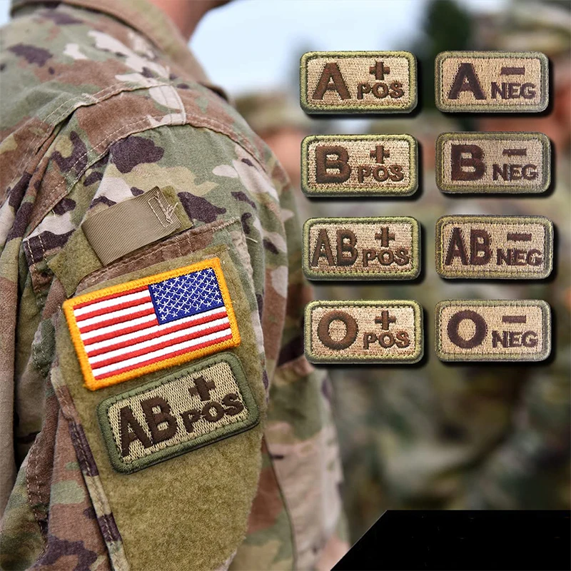 Embroidered Badge Chest Badge Type A B AB O + POS-NEG Tactical Blood Type Badge Army Fan Outdoor Identification Badge Patches