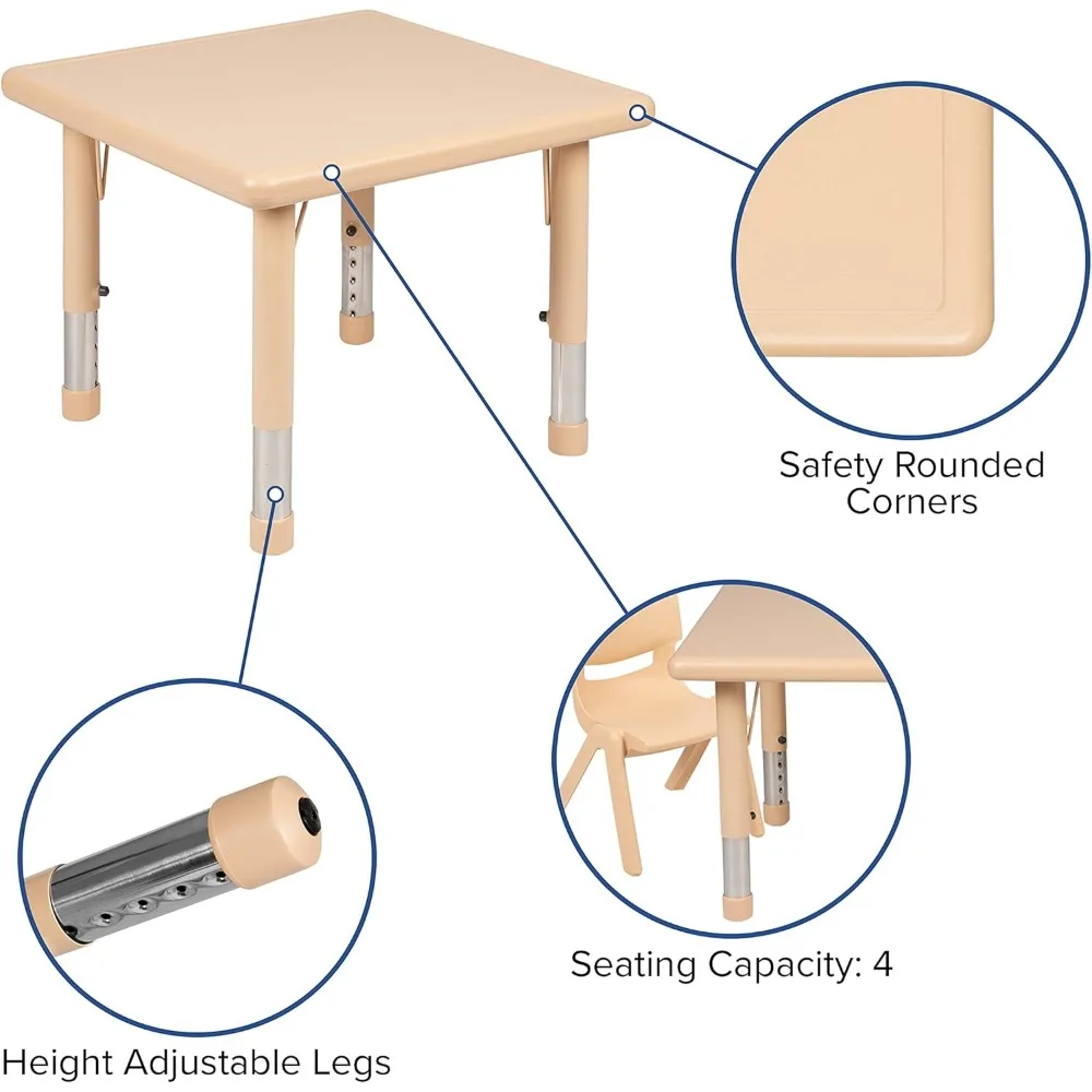 Ensemble de table d'activité réglable en plastique, chaise empilable de salle d'irritation, profilée, polypropylène monobloc, recommandé, 24 po, 10.5 po, 4 chaises