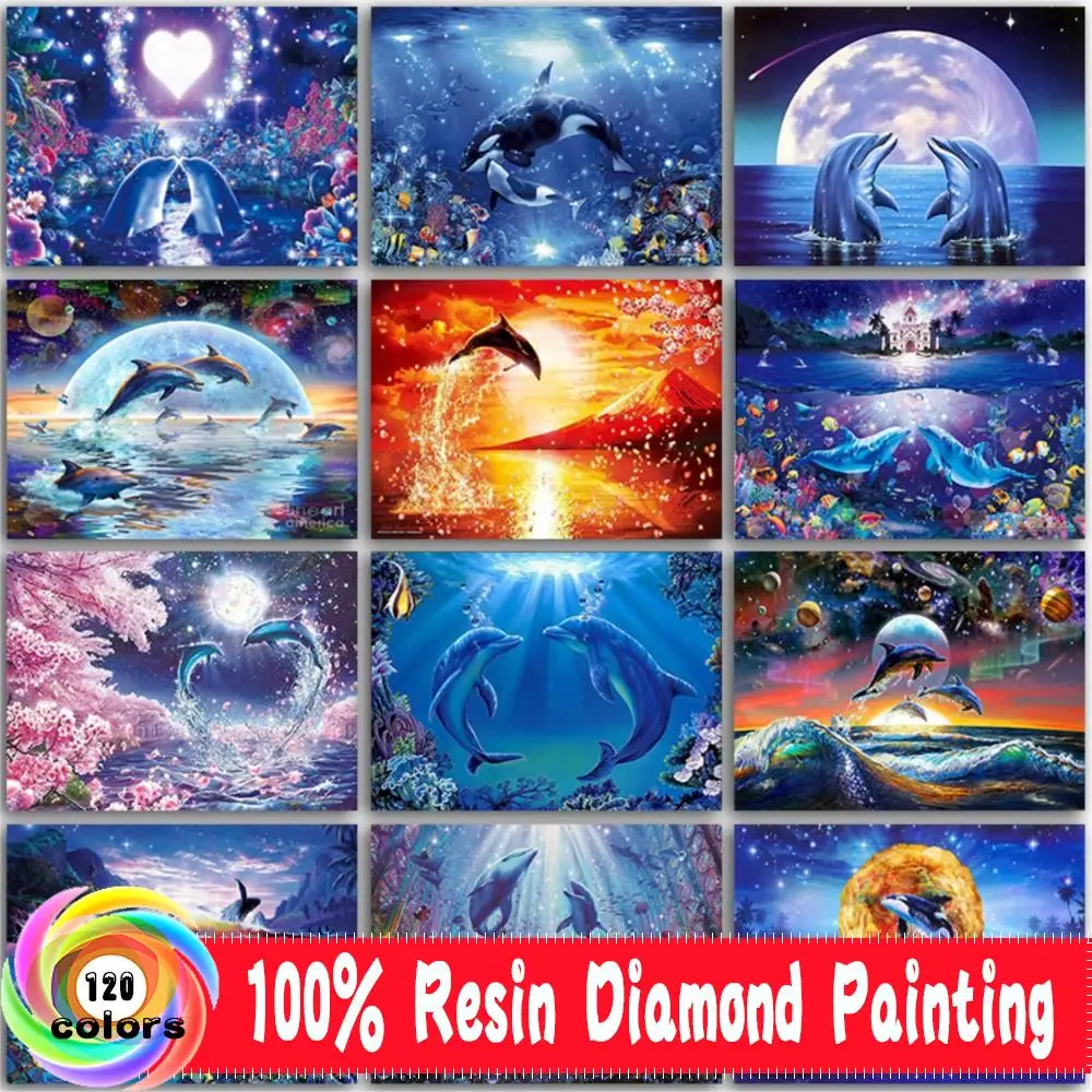 5D 120 Color Velvet Canvas Resin Diamond Painting Animals Dolphin Kit Sea World Home Decor Embroidery Mosaic Cross Stitch Paint