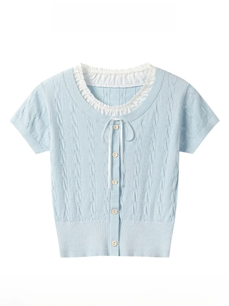 

Мягкий вязаный свитер с коротким рукавом для женщин, приталенный, дышащий, повседневный летний кардиган в китайском стиле из Гуанчжоу