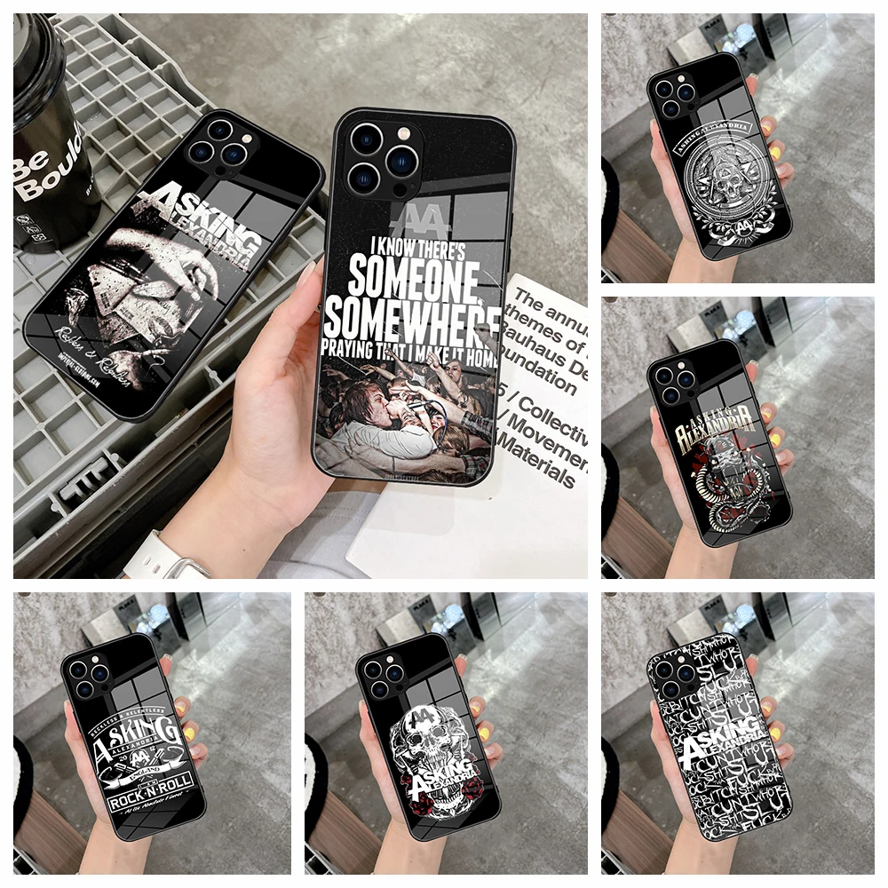 For IPhone 15 Music Asking Alexandria Rock N Roll Phone Case Glass for IPhone 13 14 XR XS MAX 14 Plus SE Pro Design Glass Cover