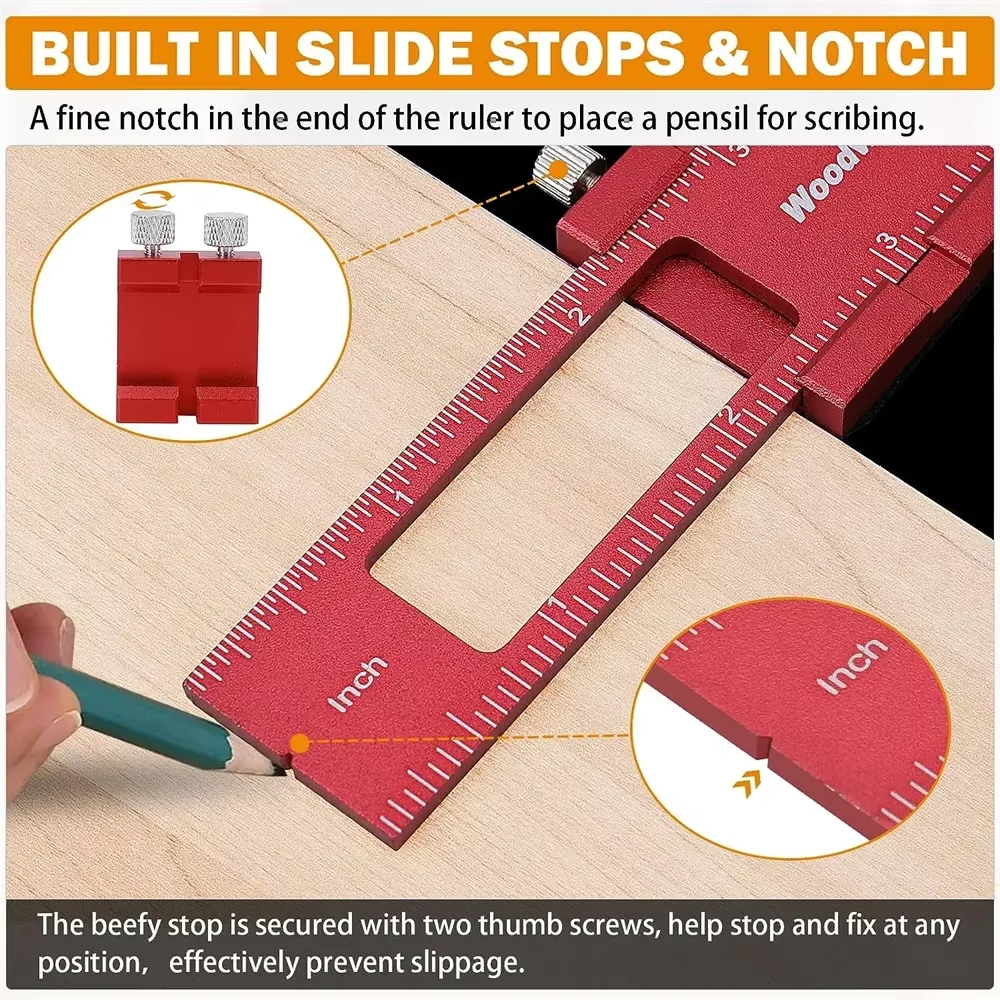 

6/8/12 дюймов, 3 предмета, прецизионная карманная линейка, Т-образная квадратная линейка, алюминиевая маркировочная измерительная лента
