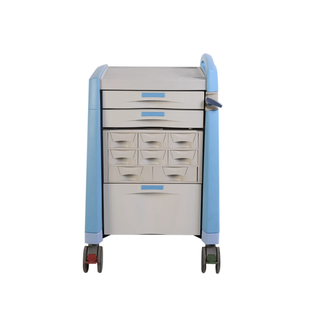 Manufacturer wholesale ABS medical cart with drawer silent universal wheel rescue hospital trolley