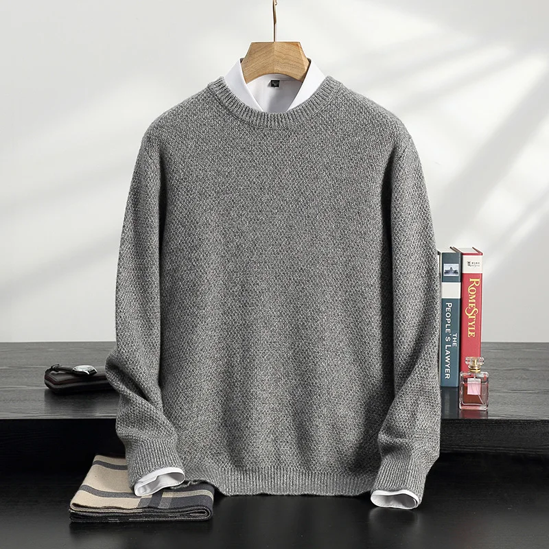 New Best-Selling 100% Cashmere Sweater Men\'s Pullover Round Neck Long Sleeve Casual Warm Padded Cashmere Sweater With Bottoming.