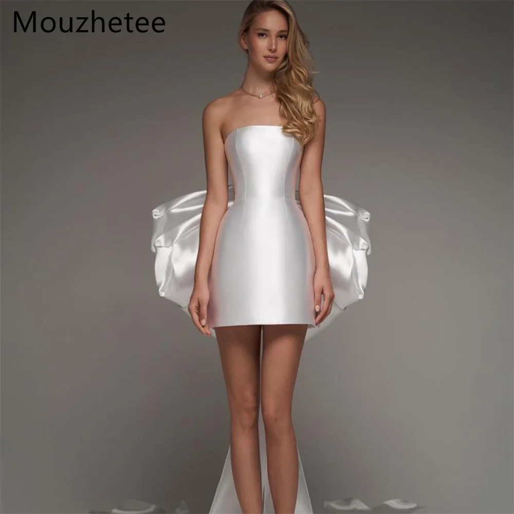 

Свадебное платье Mouzhetee А-силуэта без бретелек, элегантное, из атласа, с бантом, простое, без рукавов, мини, для невесты, на заказ, 2025