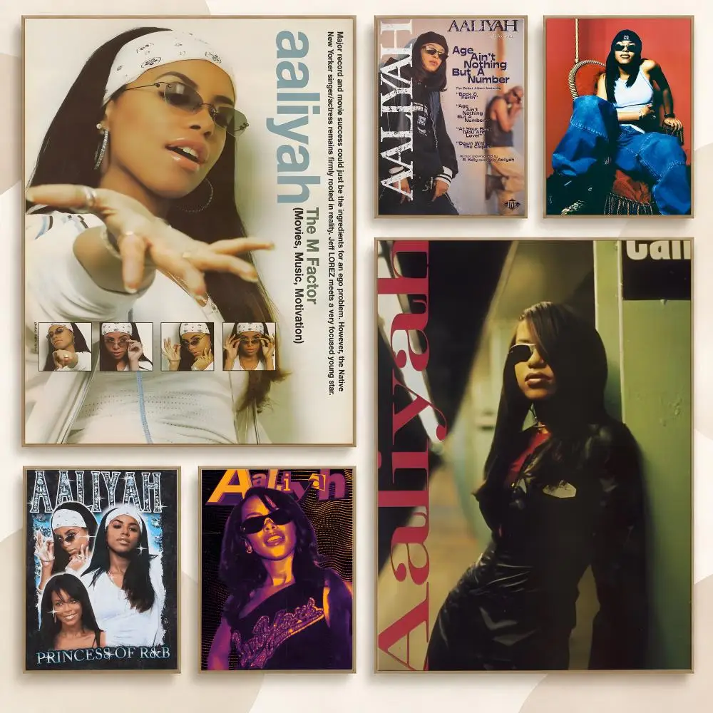 Aaliyah 90s R&B Singer Classic Album Style Portrait Poster Contemporary Wall Art Print for Bedroom & Living Room, Unframed