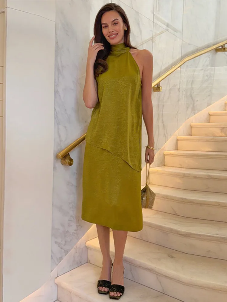 Elegante Damen-Satin-Bluse mit Neckholder-Ausschnitt, Rückenfreies Sommer-Top mit Schleife, Ärmelloses Casual-Oberteil für Party und Urlaub, Modisches Outfit – Detail 4