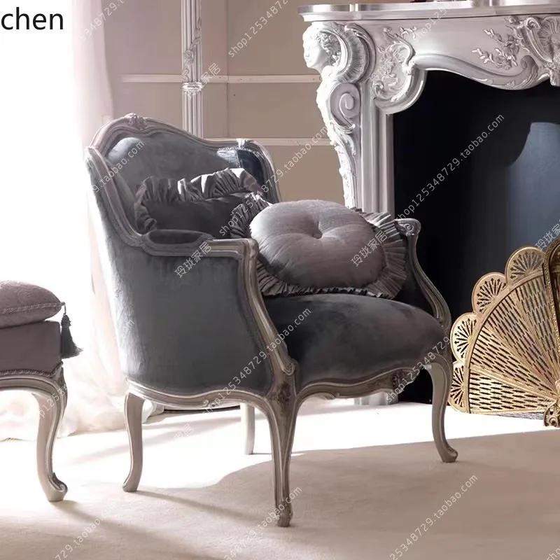 HT simple solid wood carving flower single sofa chair living room bedroom small apartment negotiation chair