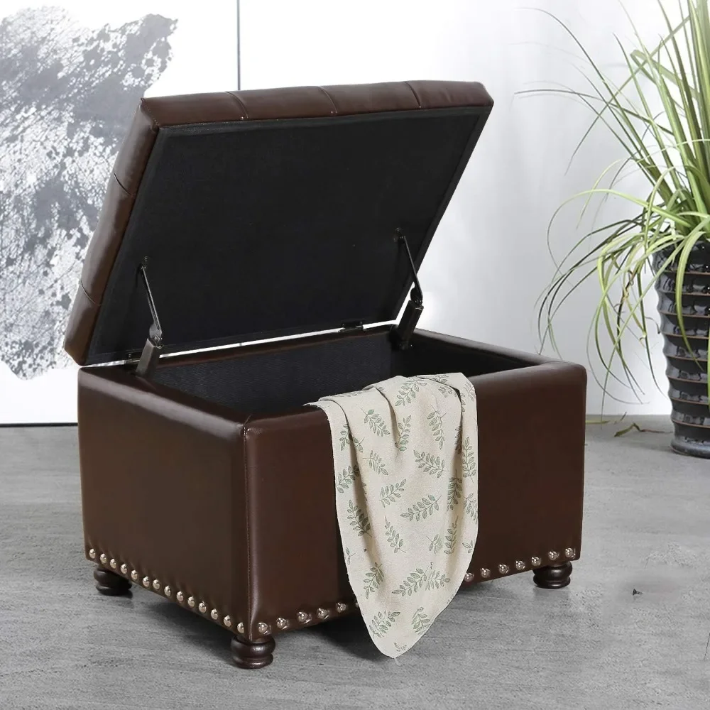 Leather Storage Bench Rectangle 24 Inch Foot Rest Stool for Living Room Bedroom