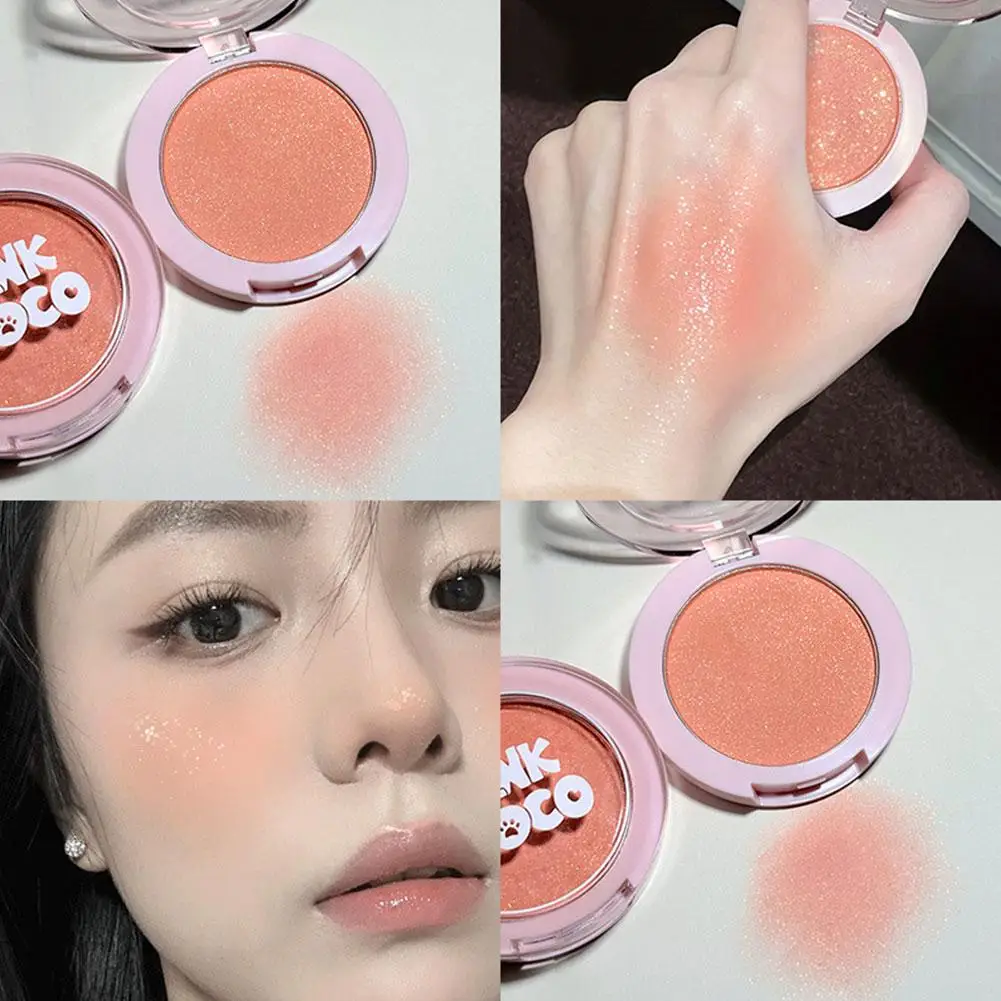 Blush fino cintilante em pó leite damasco pêssego ilumina natural rosto blush sombra fosca paleta de brilho monocromático highli i4j4