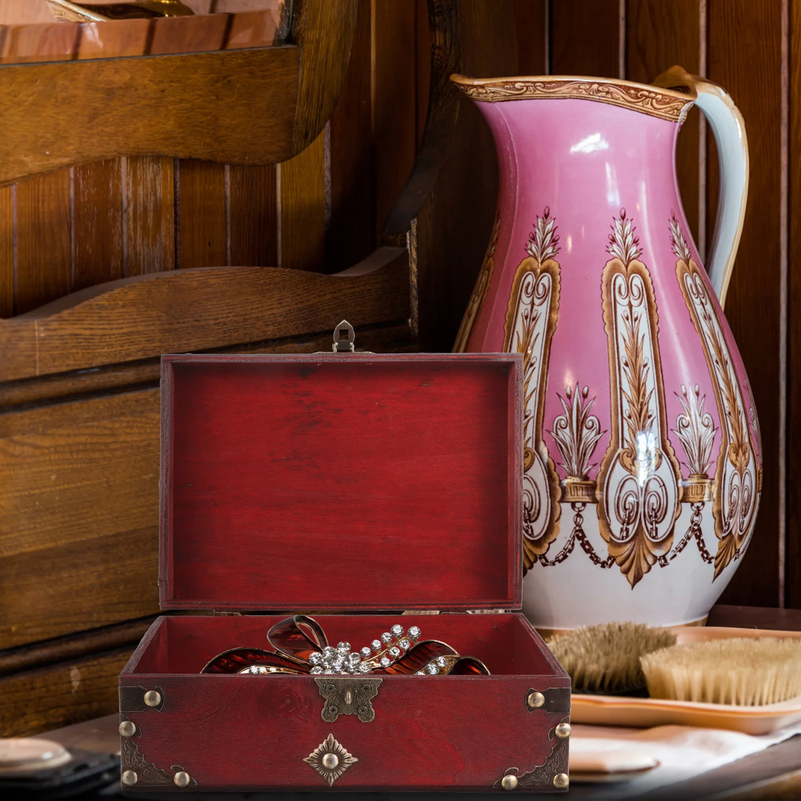 Wooden Jewelry Box Style Jewelry Organizer Lock Case Trinket Storage Box for Home Travel Sundries Organizer
