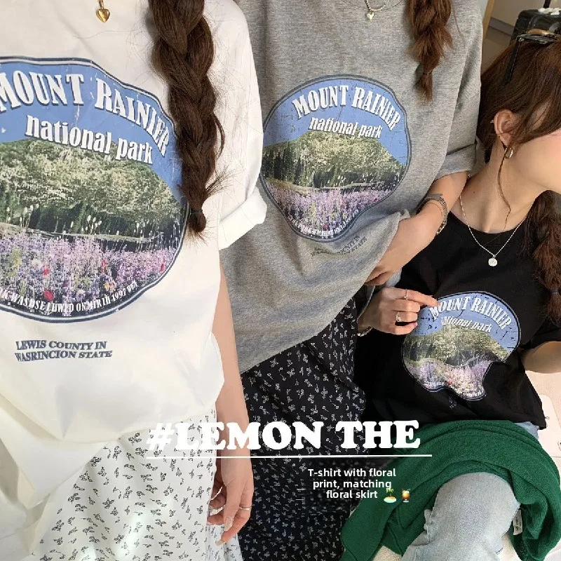 Summer Casual Loose ort Sve round Ne T-irt Versatile Comfortable Lazy Sle Top Women's Faion Polyester Fabric