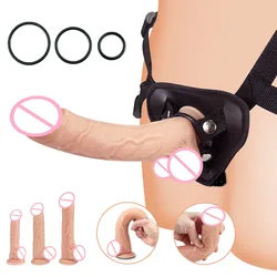 Dildo Strap On Realistic Penis with Suction Cup G-spot Anal Butt Plug Belt Wearable Panties Adult Lesbian Masturbation Sex Toy