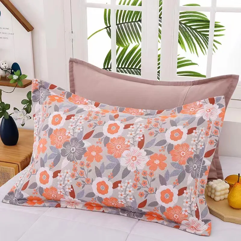 

2pcs Printed Combed Cotton Gauze Pillowcase Soft Skin-friendly Breathable Cotton Pillow Cover Bedding for Adult/Kids 48cmx74cm