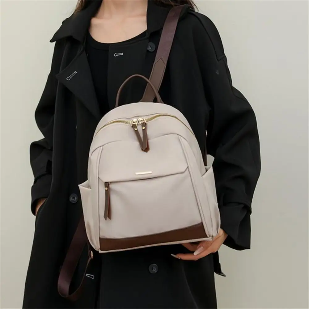 Mochila informal de nailon para mujer, bolso de hombro con contraste de Color de gran capacidad, impermeable con cremallera, mochila de viaje, mochila escolar
