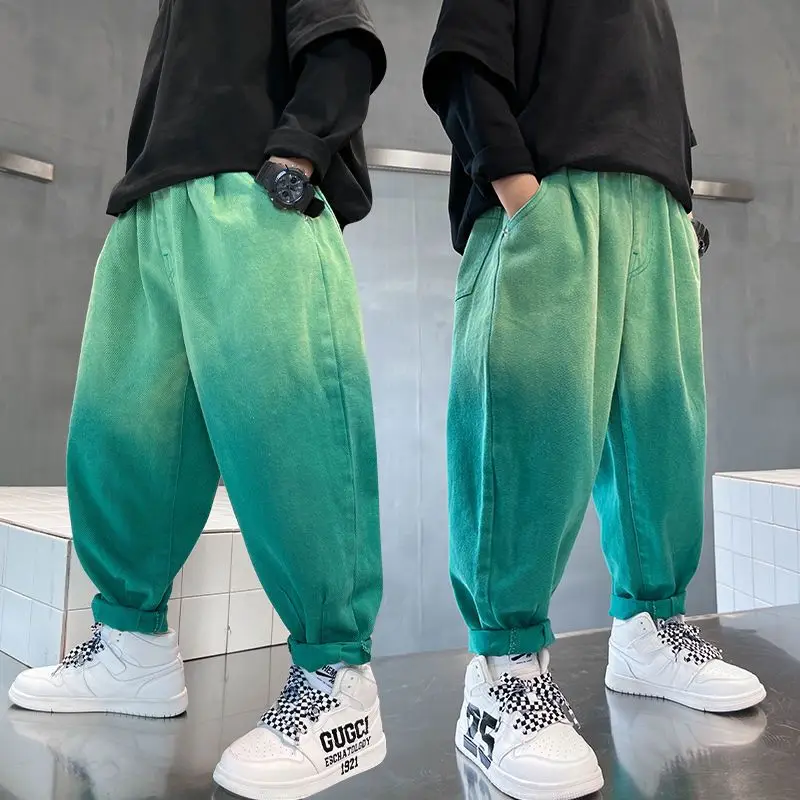 Boys' Pants Hanging Dyed Denim Children's Pants Gradient Outdoor All-Matching Loose Spring and Autumn Handsome