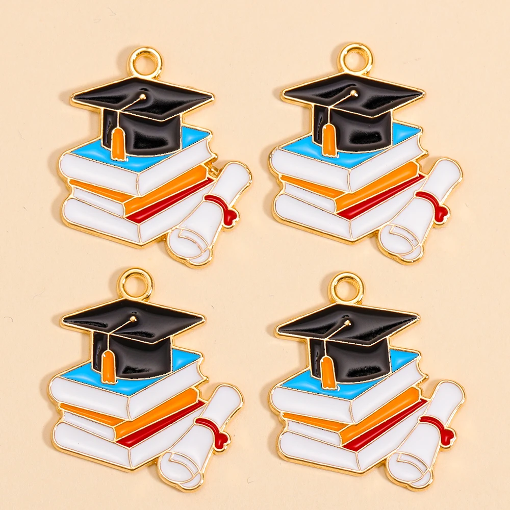 10 Stück Emaille-Blume, Doktor, Abschlusssaison, Hut-Anhänger, baumelnde Ohrringe, Halskette für Studenten, Abschlussfeier, DIY-Schmuck, Geschenke – Detail 4