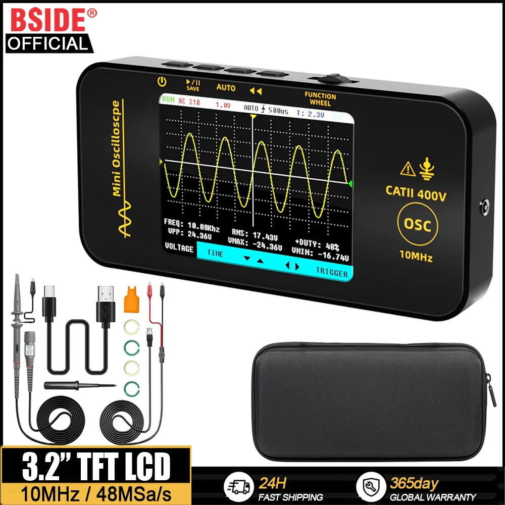 

Portable Handheld Digital Oscilloscope BSIDE OT3 10MHz Bandwidth 2.8"TFT Color Screen–Mini Oscilloscope w/1200mAh Rechargeable
