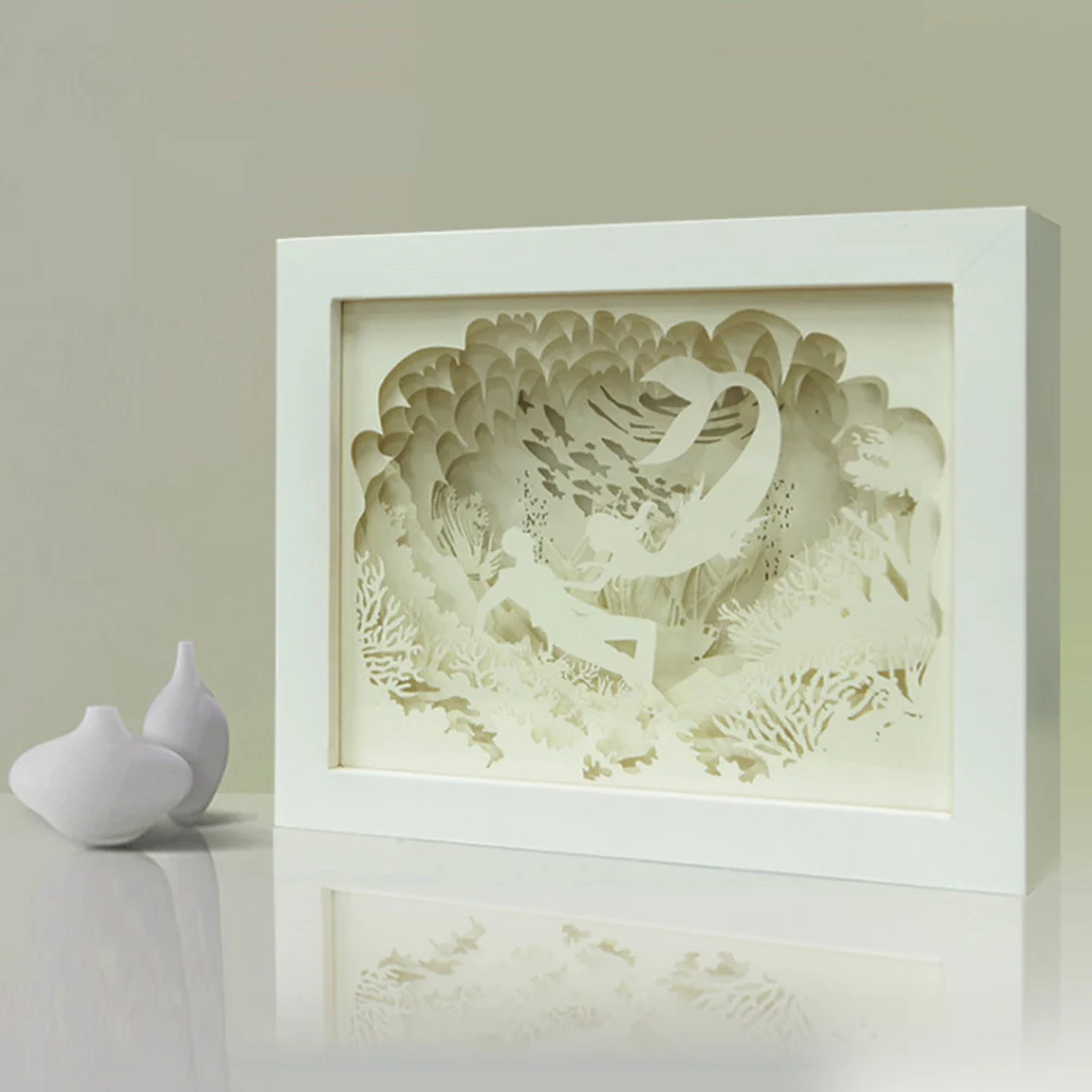 

1pc 3D Paper-Cut Night Light Mermaid Design Led Shadow Lamp For Home Decor Gift Birthday Wedding Party 3D Shade Box White