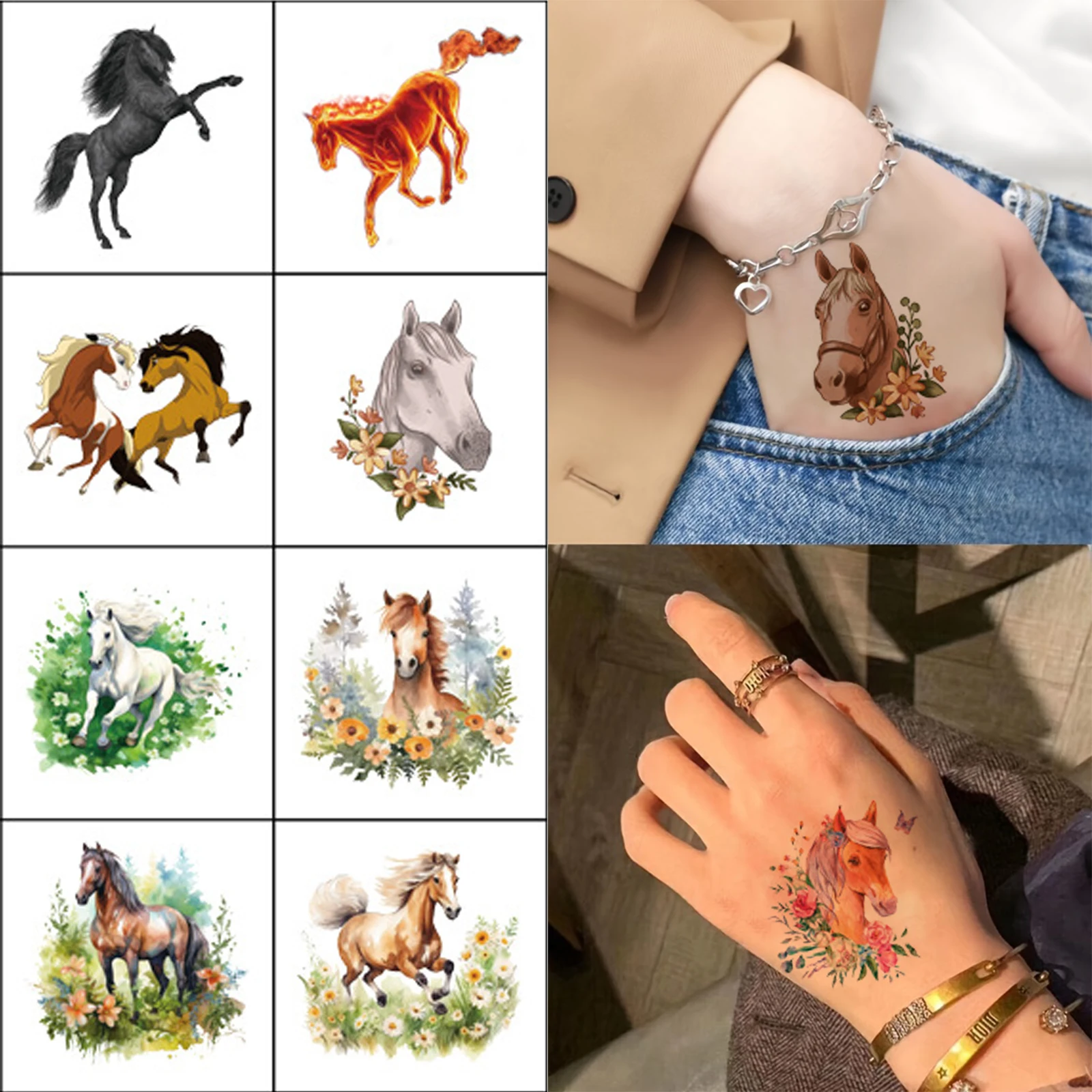 20 Sheets Temporary Horse Tattoos Stickers Birthday Themed Party Supplies Decorated with Tattoo Gifts