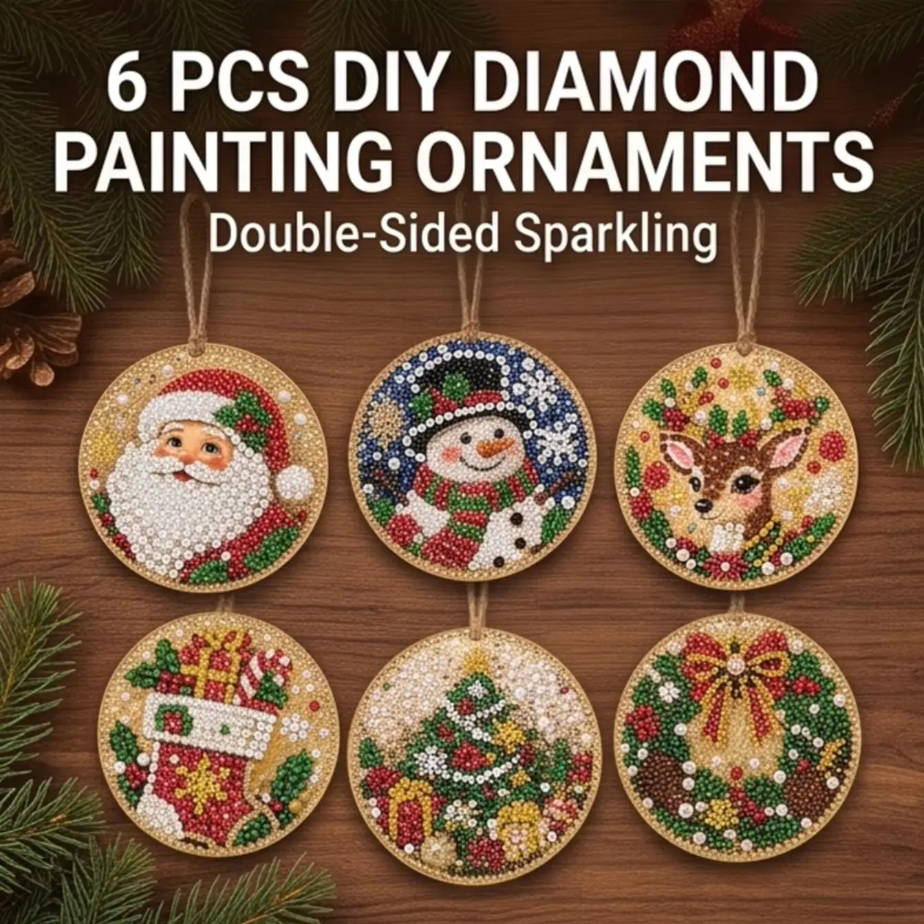 Christmas DIY pearl diamond painting 6-piece set Christmas tree pendant home decoration snowflake Santa Claus