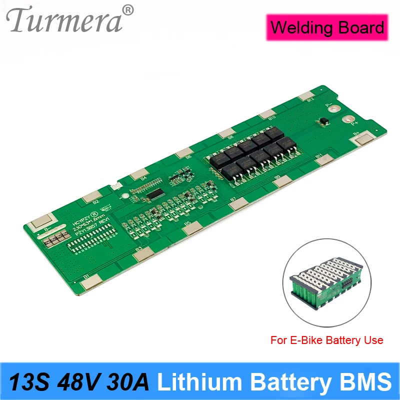 

Turmera 13S 48V 52V 30A BMS Lithium Battery Protection Board Spot Welding Directly Use in 48V Electric Bike or E-scooter Battery