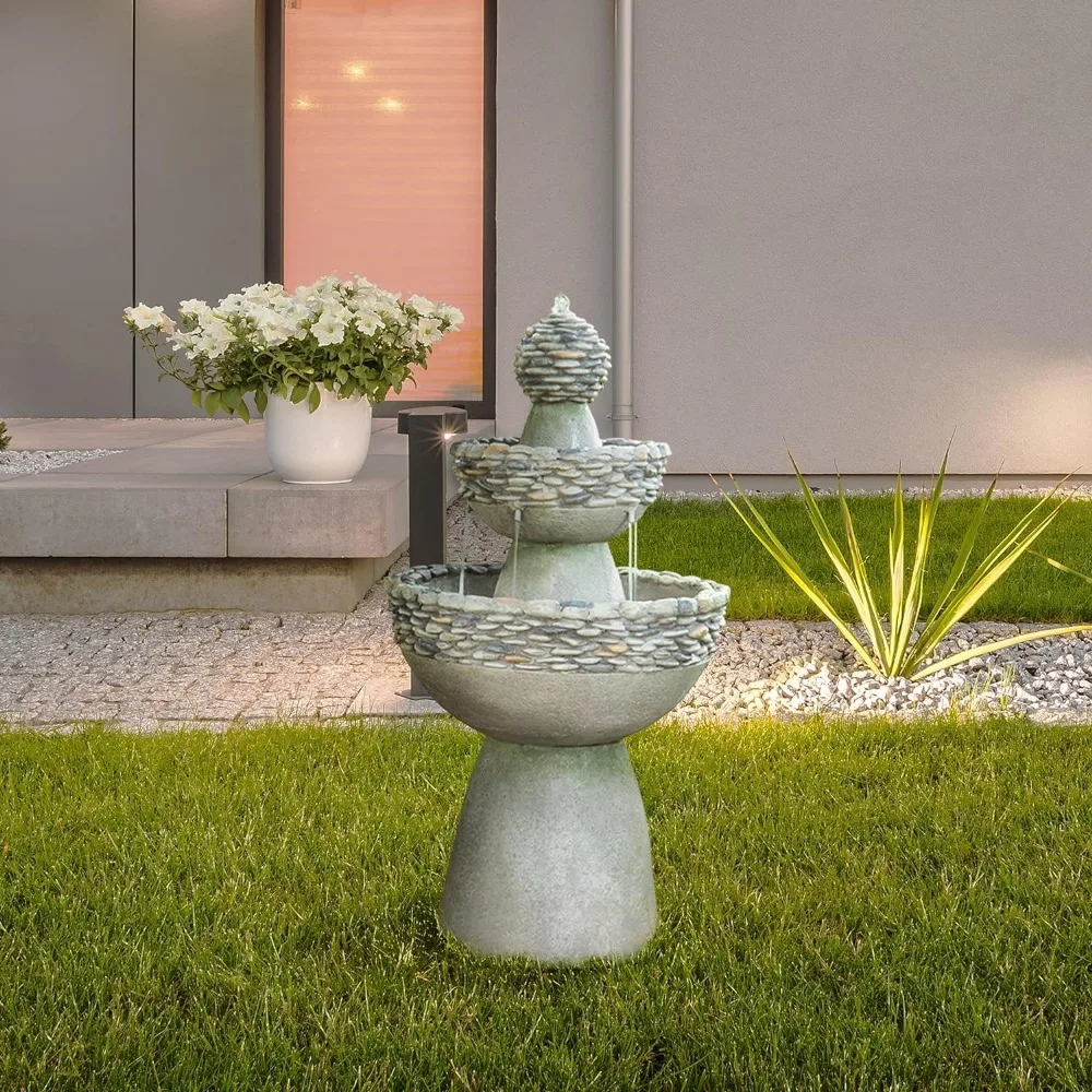 

Bird Bath，3-Tier Zen-Style Pedestal Water Fountain In.with Stone Trim With Pump And 2.64 Gallon Capacity,outdoor Fountain