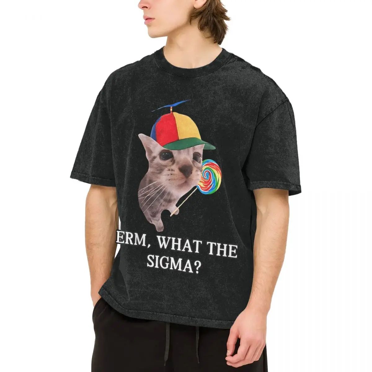 Erm What The Sigma Washed T Shirt Streetwear Hip Hop Novelty T-Shirt Funny Meme Cat Tee Shirt Men Women Short Sleeve Harajuku