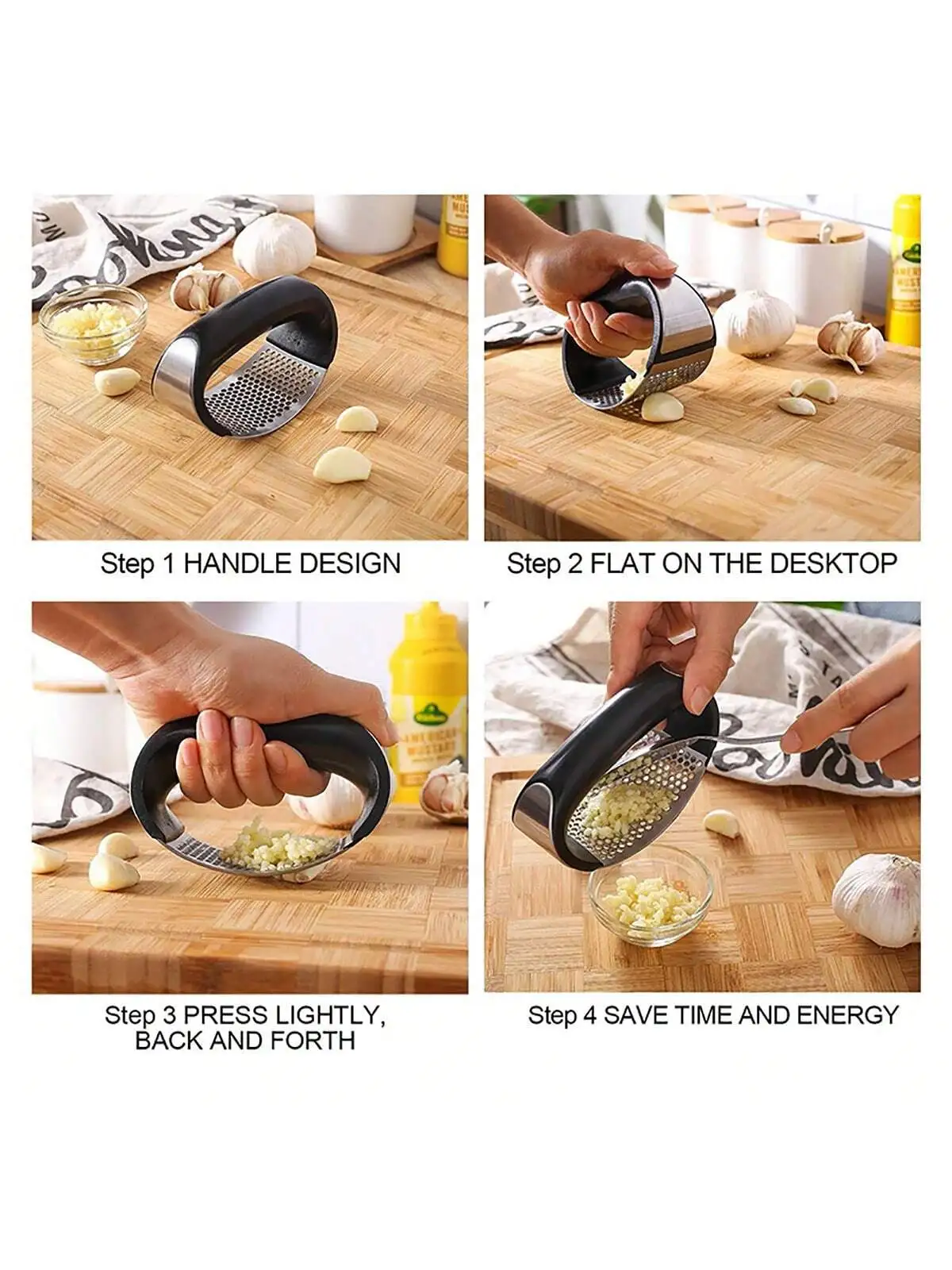 스테인레스 스틸 마늘 프레스 및 필러 - 신선한 마늘 페이스트 및 다진 마늘 주방 도구를 위한 사용하기 쉬운 수동 마늘 분쇄기