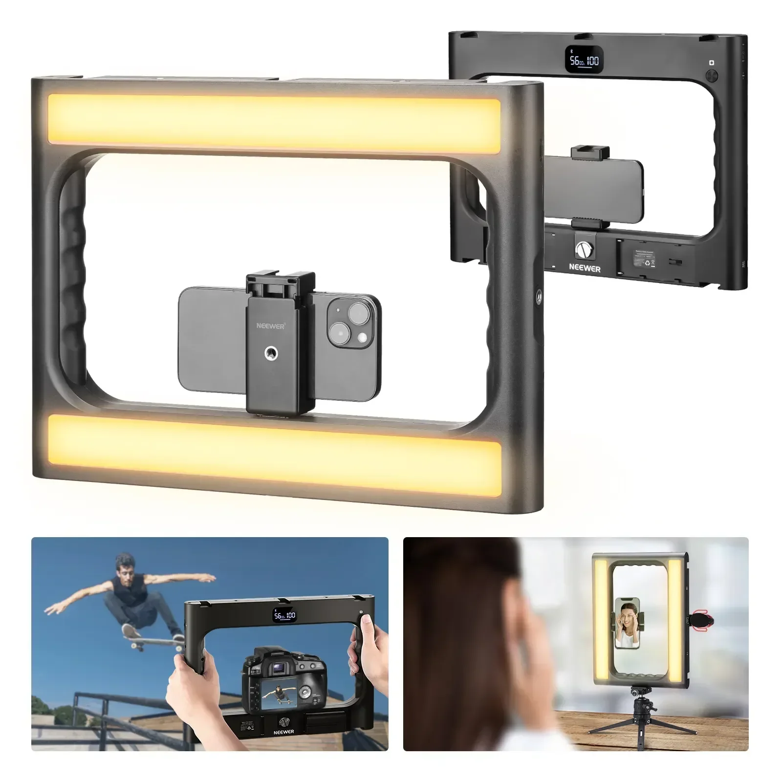 

NEEWER A111 II Smartphone Video Rig With Light Kit, Support Vertical Shoot, Handheld Phone Camera Cage Stabilizer With Cold Shoe