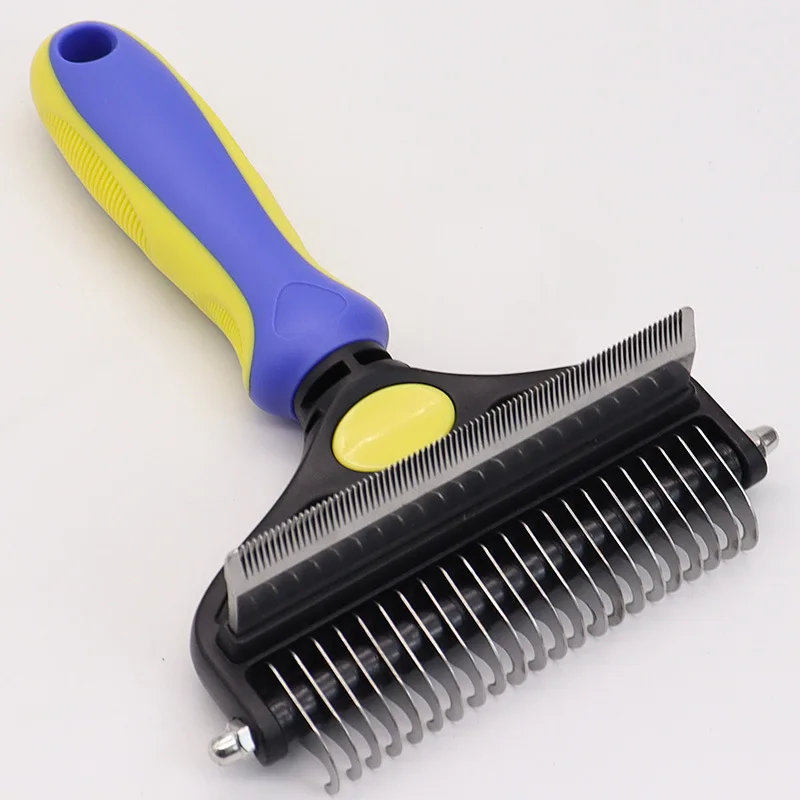 Professional Pet Deshedding Brush 2 Sided Dematting Dog Comb Cat Brush Rake Puppy Grooming Tools Undercoat Shedding Flying Hair