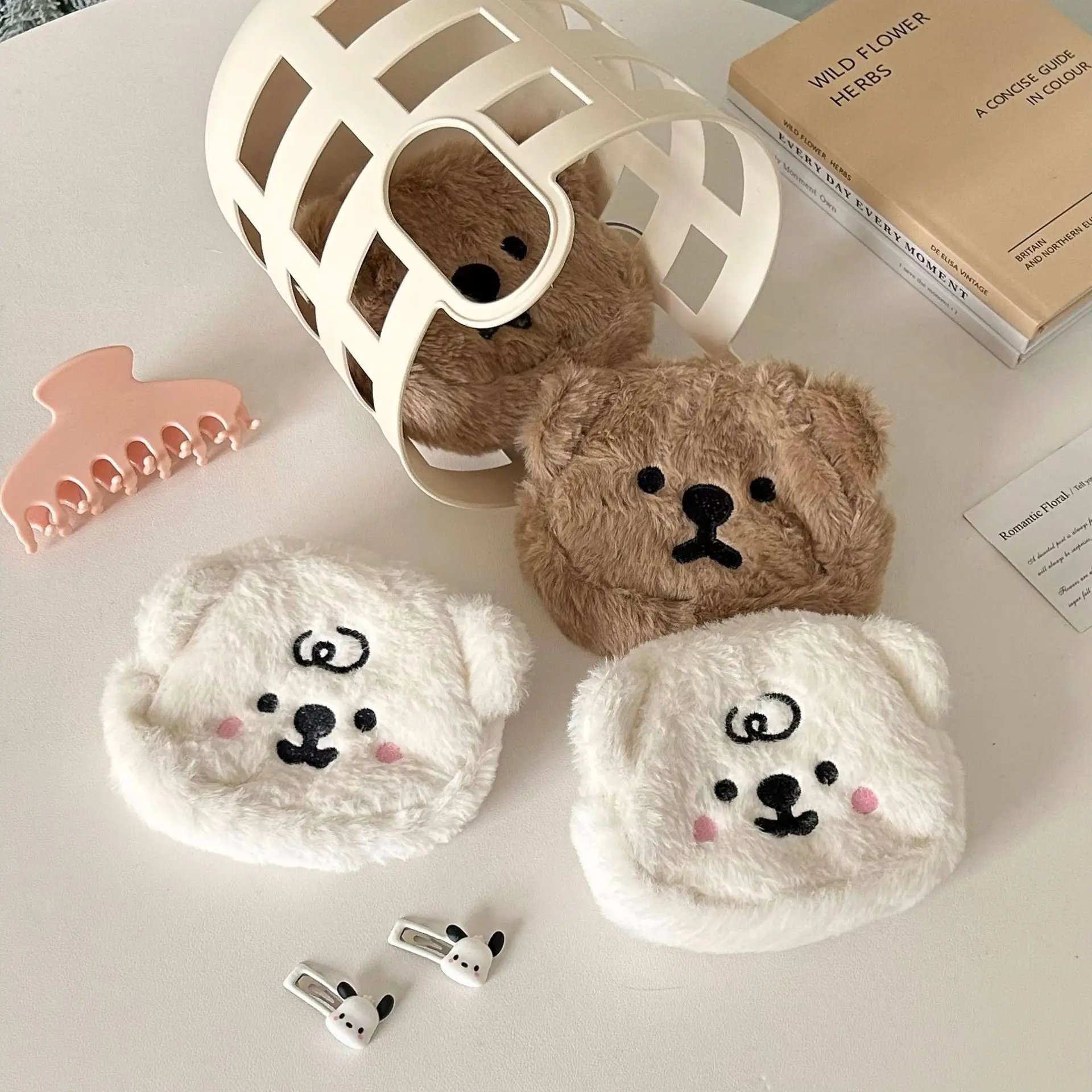 

Korean Instagram Cute Cartoon Plush Soft Little Bear Zero Wallet Earphone Embroidered Card Storage Small Bag