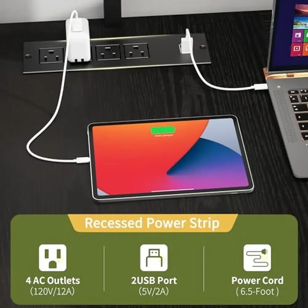 Gamer L Desk Pegboard LED Lights Power Outlets Drawers Shelves Storage Sync Colors Timer AC USB Ports Durable Stable Compact