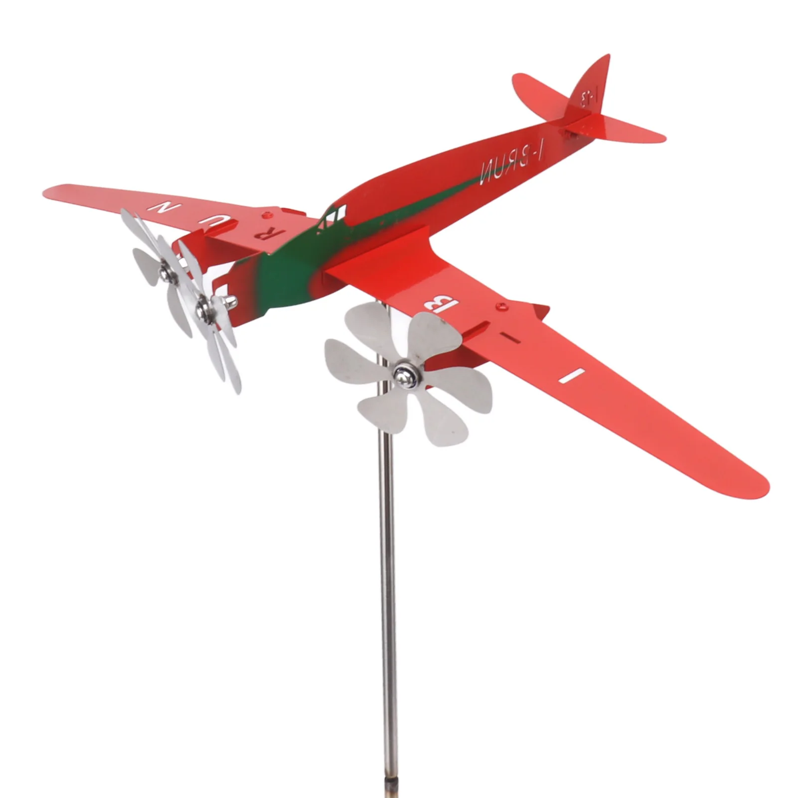 Avião cata-vento multifuncional ferro aço inoxidável metal aeronaves moinho de vento vermelho indica direção para jardim