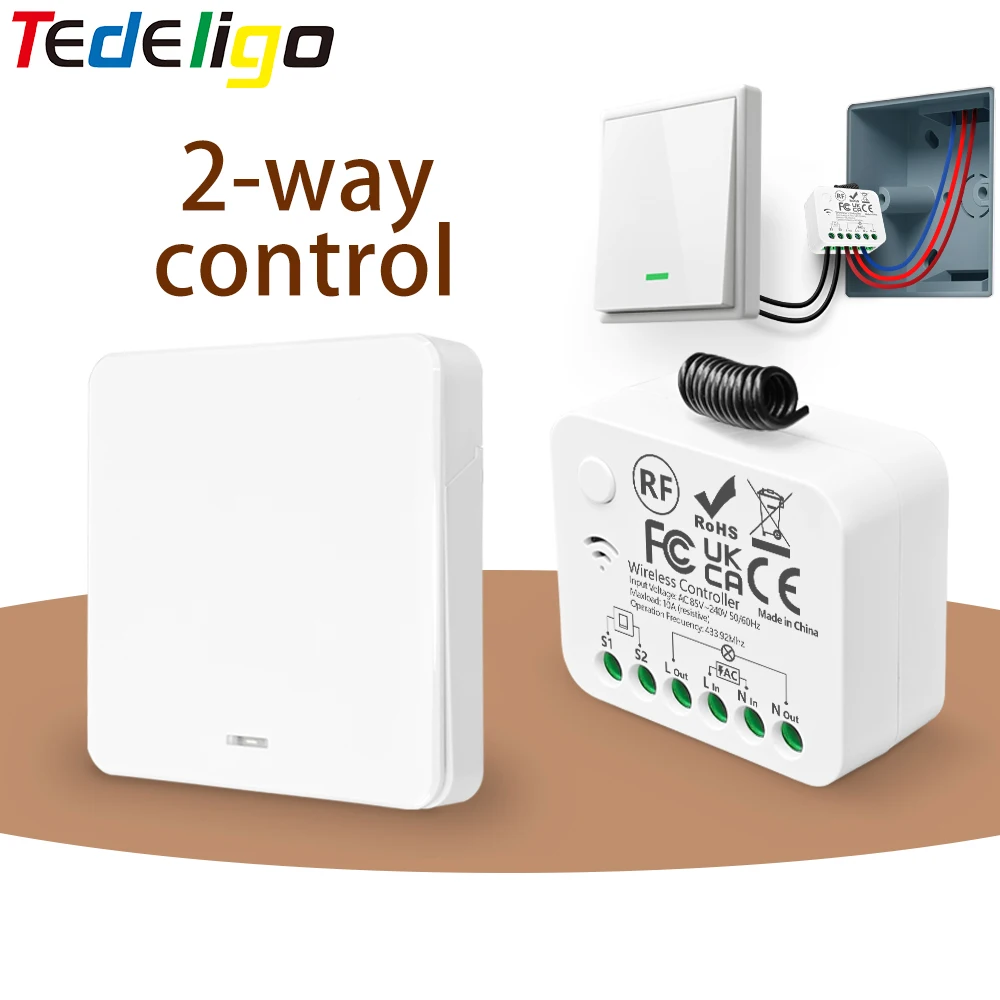 

Universal 433MHz Light Switch Wireless Remote Control Switch On Off 10A Relay Receiver Module Transmitter for Home LED Fan DIY